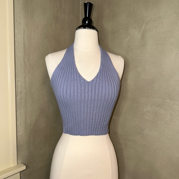 Knit Blue Halter Top - Picture 1 of 3